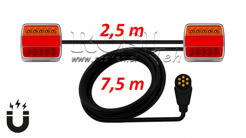 LED-MAGNETLEUCHTEN-SET MIT KABEL 7,5M+2,5M ROT