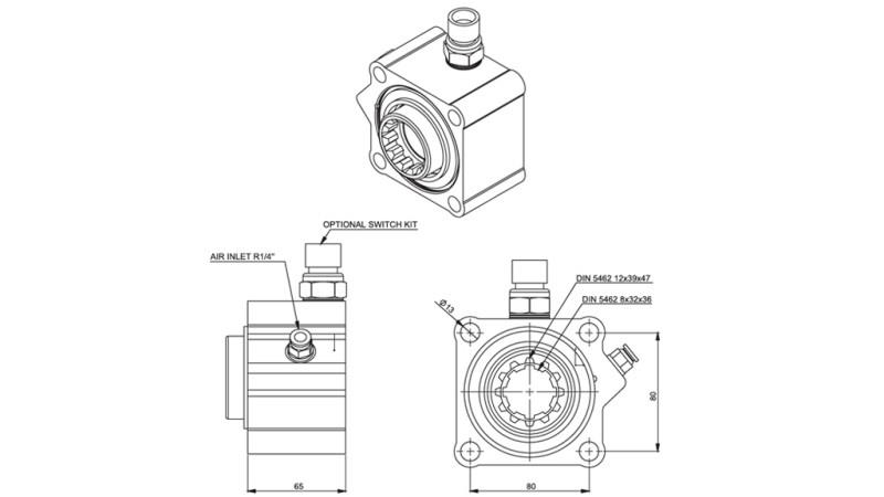 Abmessungen HYDRAULIKPUMPENANTRIEB - ZF ALUMINIUM MIT SCHALTER