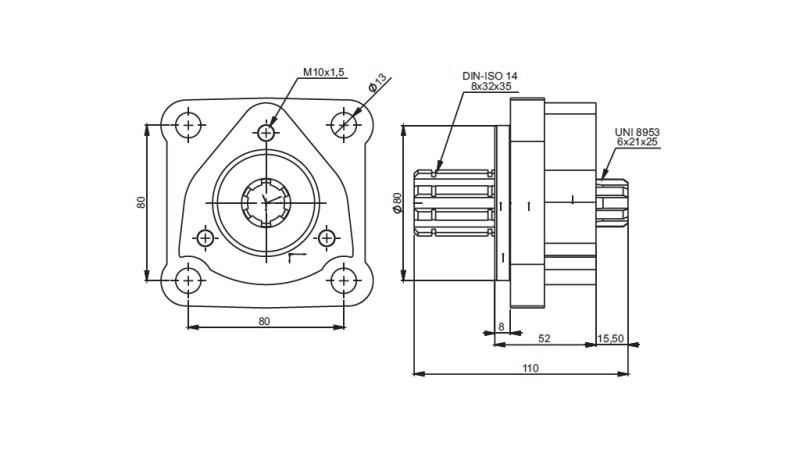 Abmessungen 4X3 ADAPTER FÜR GUSSPUMPEN