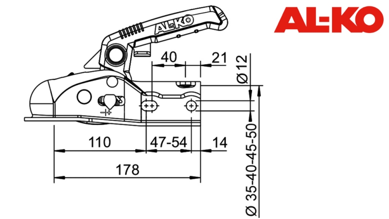 ANHÄNGERKUPPLUNG AL-KO AK-161 FÜR AUTOANHÄNGER RUND 1.600 kg FI50