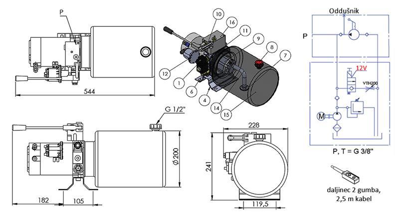 MINI HYDRAULIKAGGREGAT 12V DC - 1.6kW = 2.1cc - 8 lit - einrichtungsbau MIT HANDPUMPE