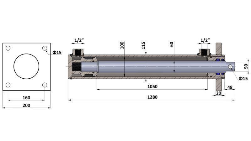HYDRAULIKZYLINDER FÜR HOLZSPALTER MIT MONTAGEPLATTE 100/60-1050