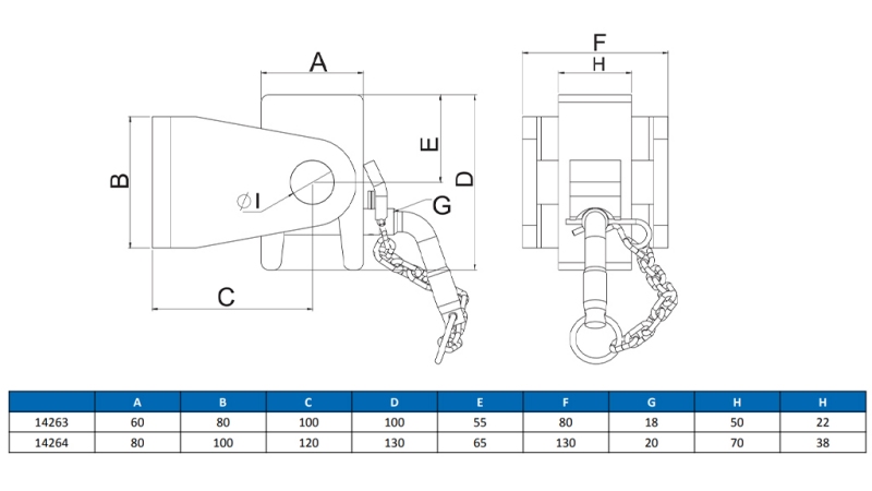 HALTER FÜR KIPPER CAISSON GABELFÖRMIG 80X100MM ECO