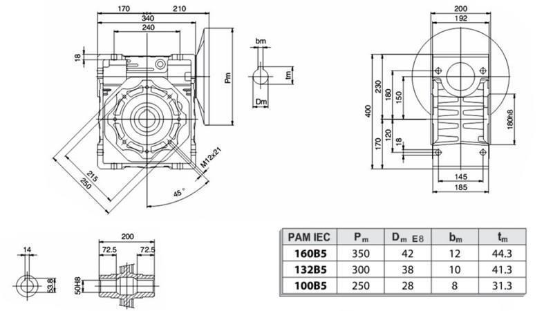 PMRV-150 REDUZIERER FÜR ELEKTROMOTOR MS132 (7.5kW) VERHÄLTNIS 40:1