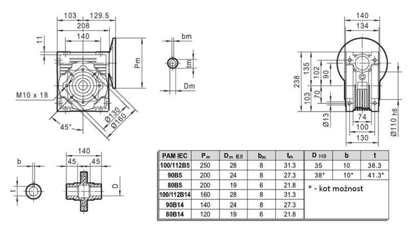 PMRV-90 REDUZIERSTÜCK FÜR ELEKTROMOTOR MS100 (2.2-3-4kW) VERHÄLTNIS 20:1