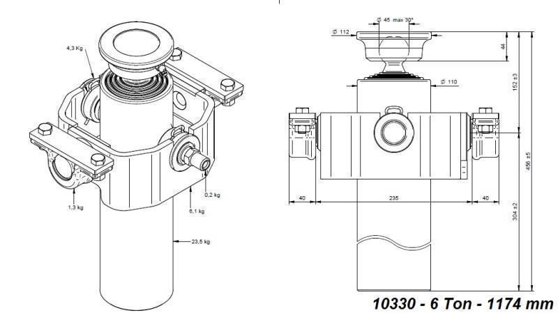 TELESCOPISCHER ZYLINDER KOMPAKT 4 GRAD 1174mm x110 -KUGEL