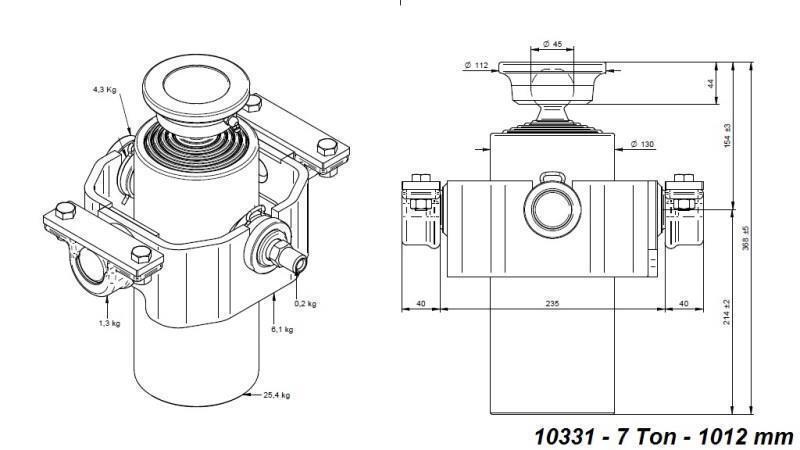 TELESCOPIC ZYLINDER KOMPAKT 5 STUFEN 1012mm x125 -BALL